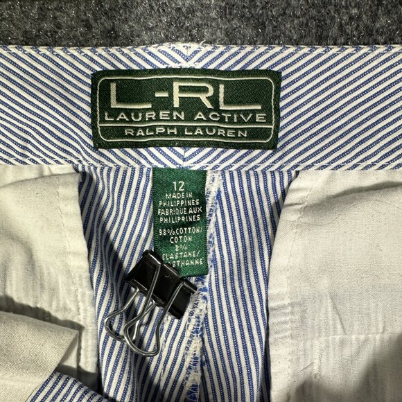 LRL Ralph Lauren Active Shorts Womens 12 Blue White Pinstripe Cotton Stretch - Picture 4 of 6